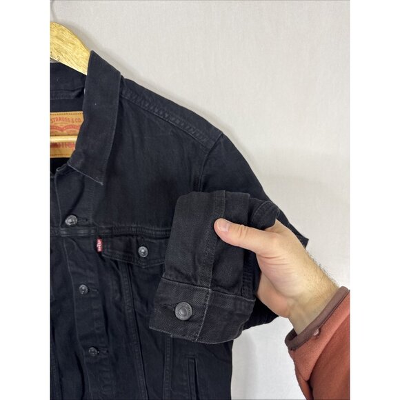 Levi’s Trucker Jacket Black Denim Mens Large Classic Button Front - Picture 2 of 9